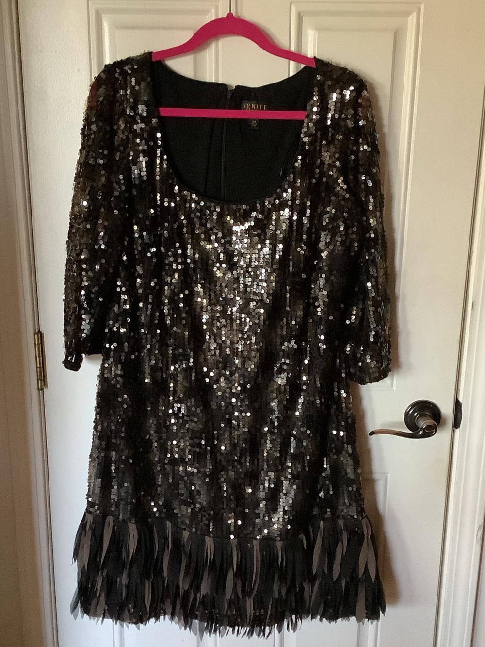 Ignite Evening Sequin Fringe Party Dress - Black & Brown